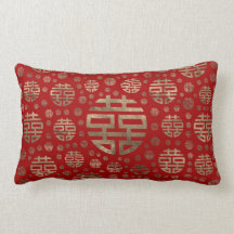 Double Happiness Symbol pattern - Gold on red