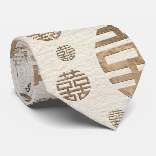 Double Happiness Symbol pattern - pastel gold Tie