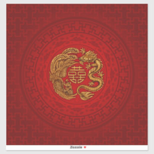 Double Happiness Symbol with Phoenix and Dragon