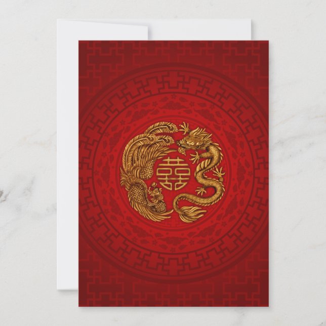 Double Happiness Symbol with Phoenix and Dragon Holiday Card (Front)