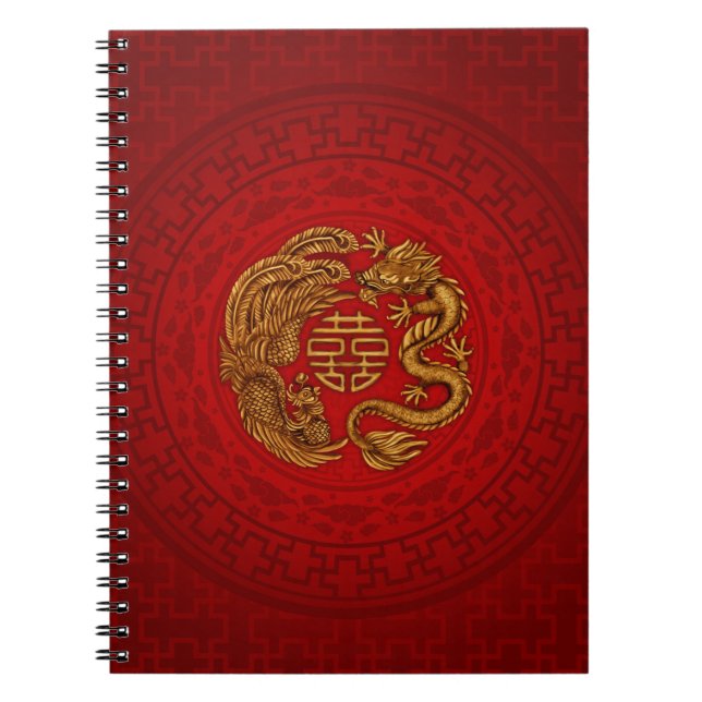 Double Happiness Symbol with Phoenix and Dragon Notebook (Front)