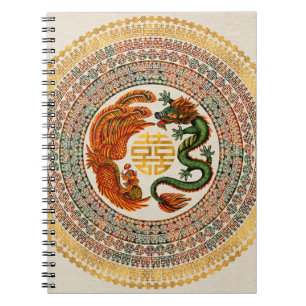 Double Happiness Symbol with Phoenix and Dragon Notebook