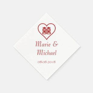 Double Happiness - White Outline Heart Napkin