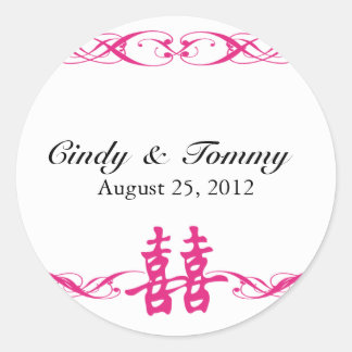 Double Happiness with Scrolls Stickers Hot Pink