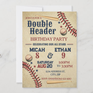 Double Header Baseball birthday invitation