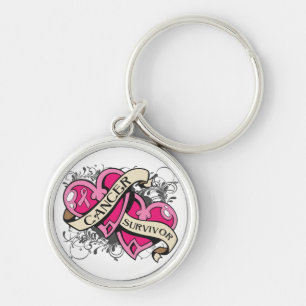 Double Heart Breast Cancer Survivor Key Ring