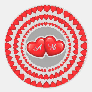 Double Heart Illustration For Valentine Classic Round Sticker