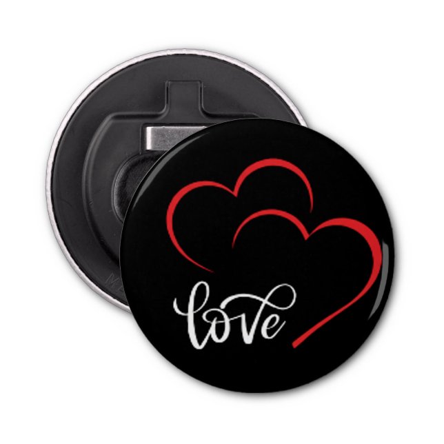 Double Heart 'Love' Badge/Pin Button Bottle Opener (Front)