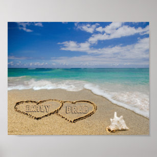 Double Heart Personalized Names In Sand Picture Poster