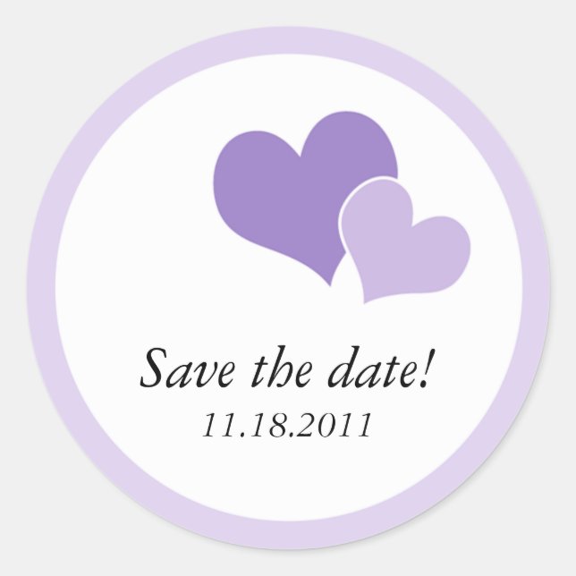 Double Heart Purple - Save the Date Stickers (Front)