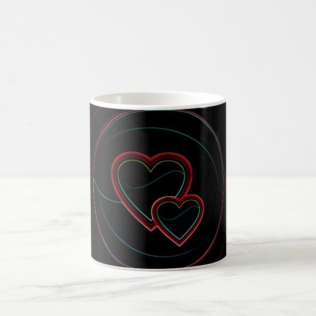 Double Hearts In Black Coffee Mug (Center)