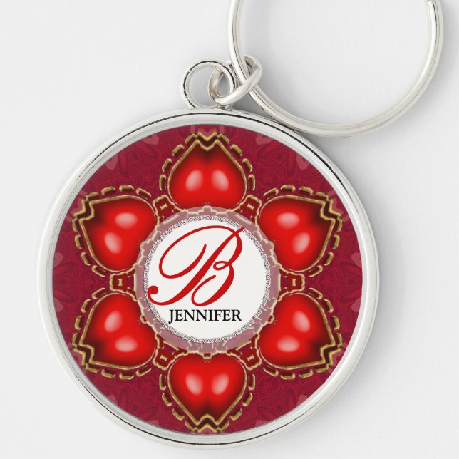 Double Hearts Love Monogram Name Keychain (Front)
