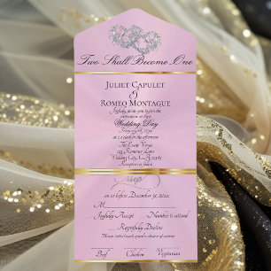 Double Hearts - Pastel Pink/Silver All In One Invitation