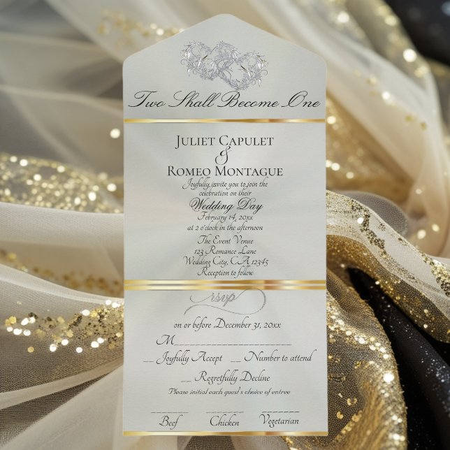 Double Hearts - Pastel Sage/Silver All In One Invitation (Creator Uploaded)