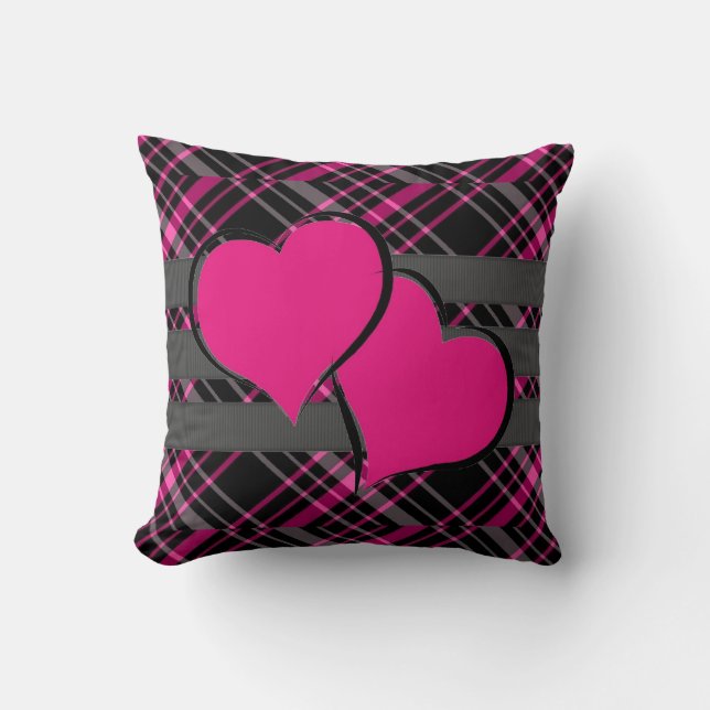 Double Hearts & Pink Plaids Cushion (Front)
