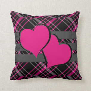 Double Hearts & Pink Plaids Cushion
