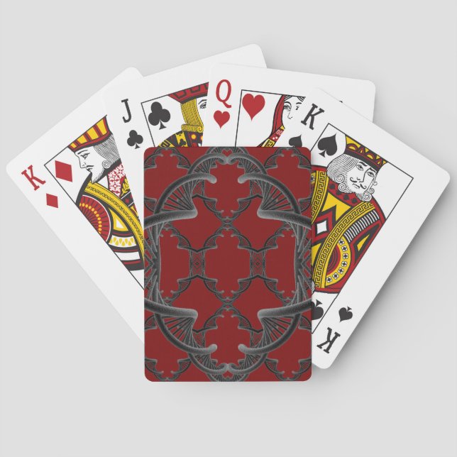 Double Helix Design. Black on Dark Red Playing Cards (Back)