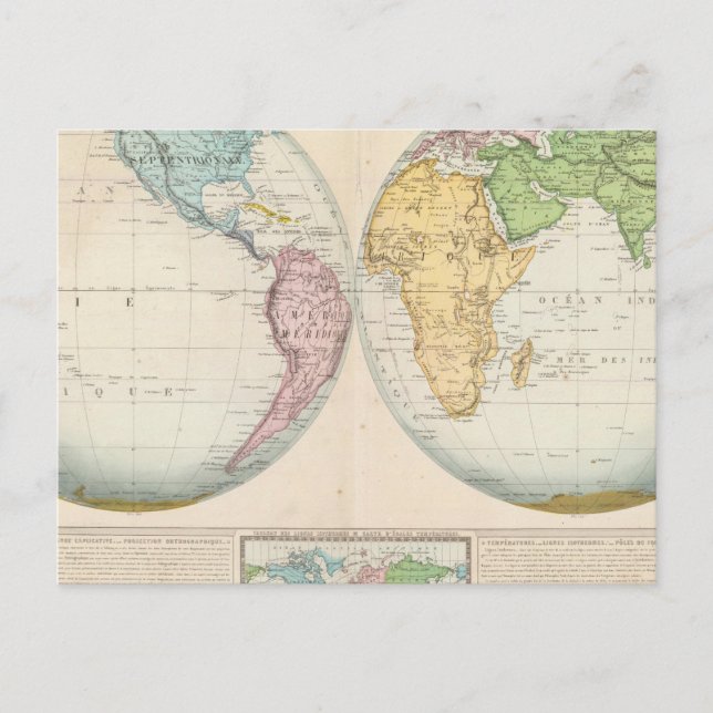 Double Hemisphere Map of the Climate Postcard (Front)