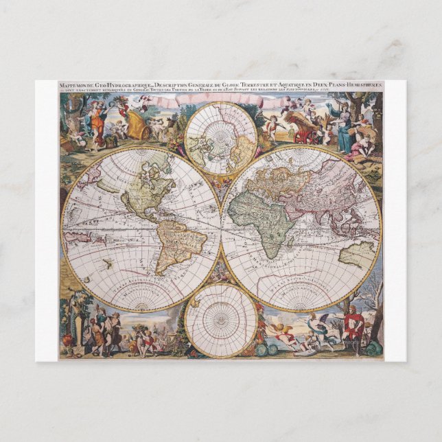 Double Hemisphere Polar Map Postcard (Front)