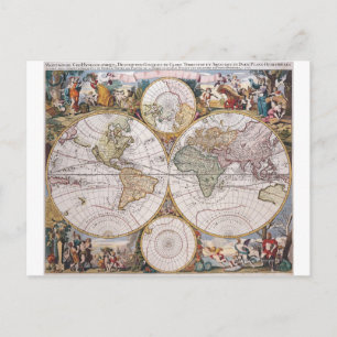 Double Hemisphere Polar Map Postcard