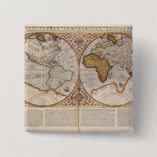 Double Hemisphere World Map, 1587 15 Cm Square Badge