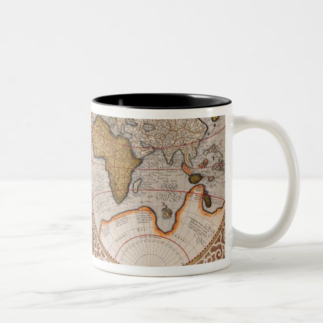 Double Hemisphere World Map, 1587 Two-Tone Coffee Mug (Right)
