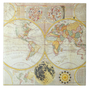 Double Hemisphere World Map Ceramic Tile