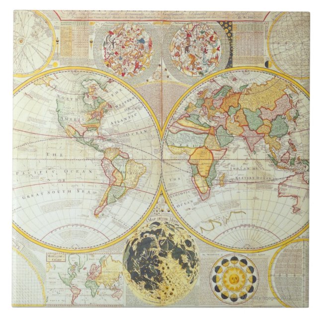 Double Hemisphere World Map Ceramic Tile (Front)