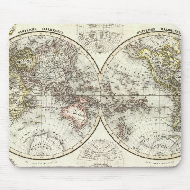 Double Hemisphere World Map Mouse Pad (Front)