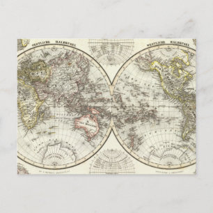 Double Hemisphere World Map Postcard