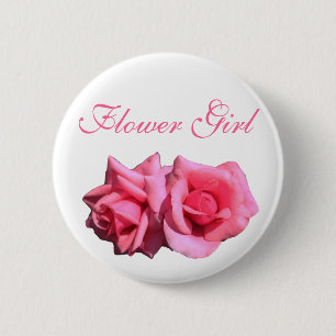 double hot pink rose flowers flower girl wedding 6 cm round badge