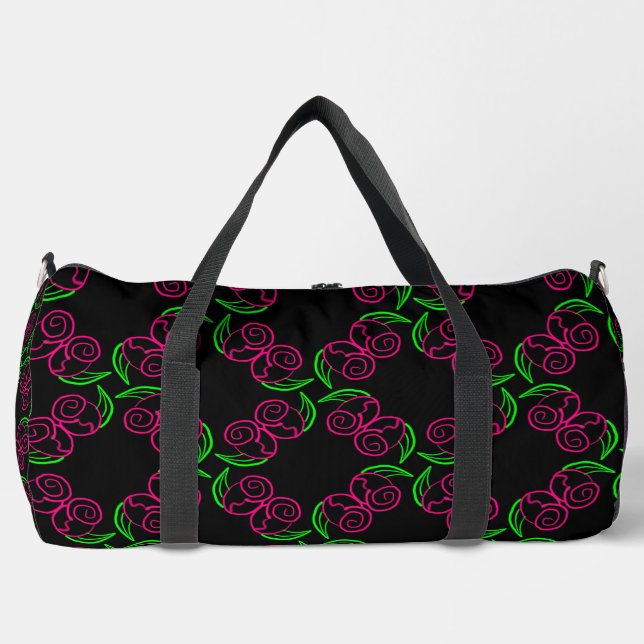 Double Hot Pink Rose Pattern Duffle Bag (Front)