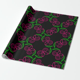 Double Hot Pink Rose Pattern Wrapping Paper