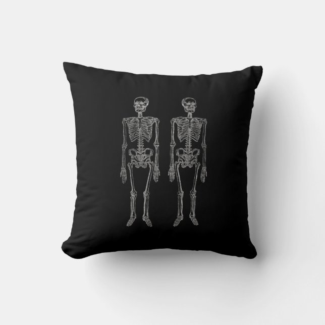 Double Human Skeletons White Cushion (Front)