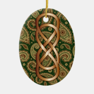 Double Infinity in Bronze on Deep Green W/ Paisley Ceramic Ornament