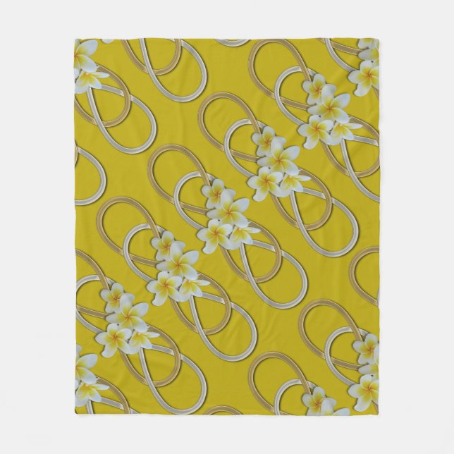 Double Infinity Silver Gold Frangipani Fleece Blanket (Front)