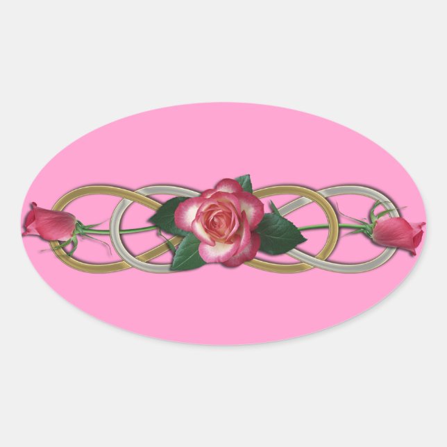 Double Infinity Silver Gold Roses Oval Sticker (Front)