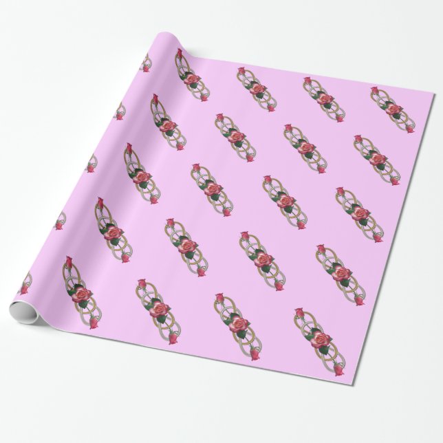 Double Infinity Silver Gold Roses Wrapping Paper (Unrolled)