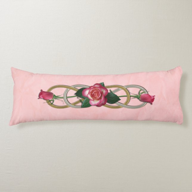 Double Infinity Silver Gold Roses + your backgr. Body Cushion (Front)