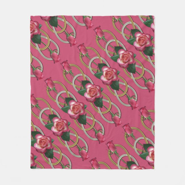 Double Infinity Silver Gold Roses + your backgr. Fleece Blanket (Front)