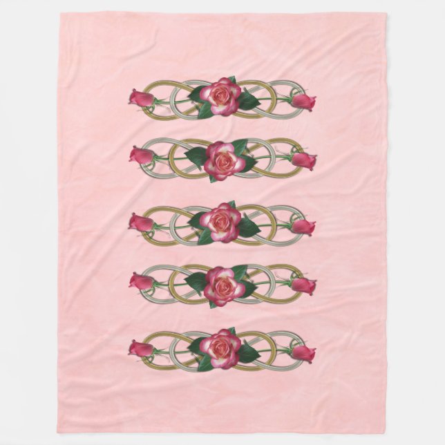 Double Infinity Silver Gold Roses + your backgr. Fleece Blanket (Front)