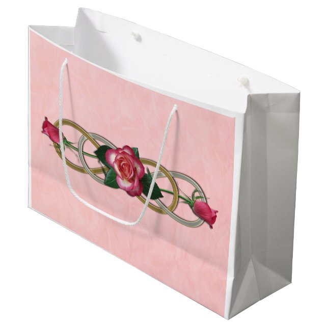 Double Infinity Silver Gold Roses + your backgr. Large Gift Bag (Front Angled)