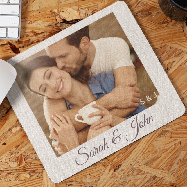 Double Initial Duo Story Mouse Pad (Ivory tone and bold initials frame your favorite photo, bringing meaning to daily desk moments.)