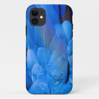 Double initials monogrammed blue feather wing bird