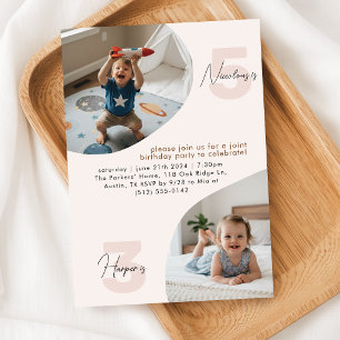 Double Joint Birthday Party Invitations Kids Photo