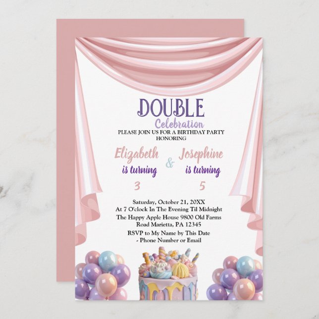 Double joint Celebration Birthday party for kids Invitation (Front/Back)