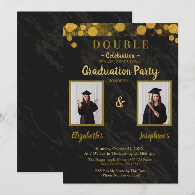 Double joint Celebration Graduation Party 2 photos Invitation (Front/Back)