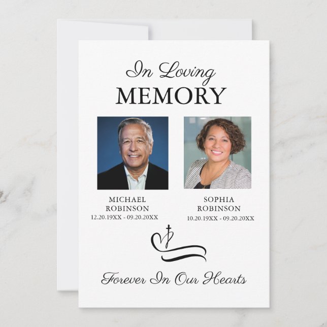 Double Joint Funeral Photo Memorial Minimalist  Invitation (Front)