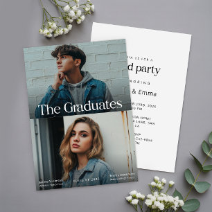 Double Joint Twin Grad Photo Graduation Party Invitation