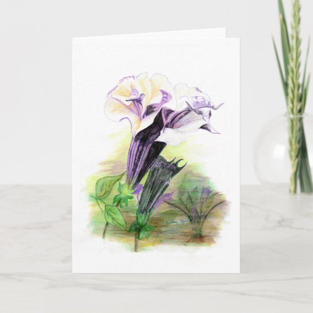 Double Lavender Angel Trumpet Greeting Card (Front)